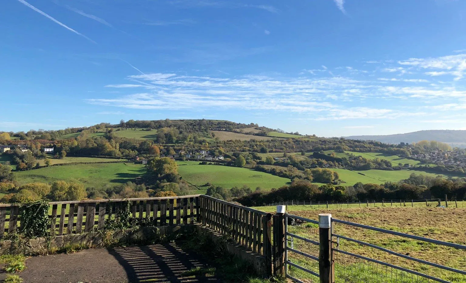 The view from Well Bath across the Charlcombe valley, just above Bath.